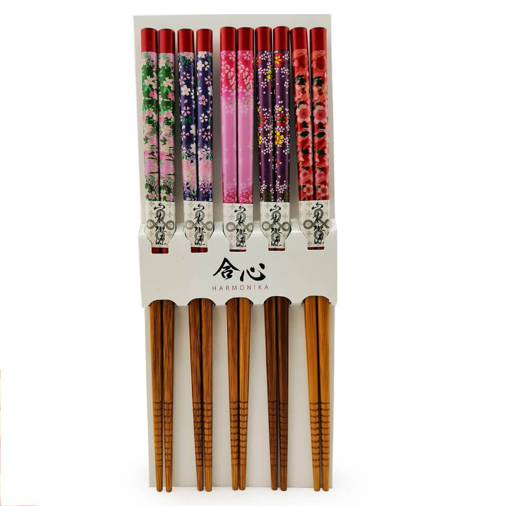 Harmonika Bamboo Chopstick Set 5 Pairs - Multi Floral