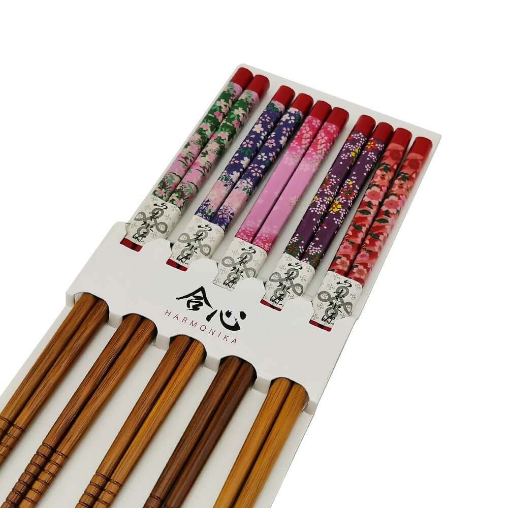 Harmonika Bamboo Chopstick Set 5 Pairs - Multi Floral