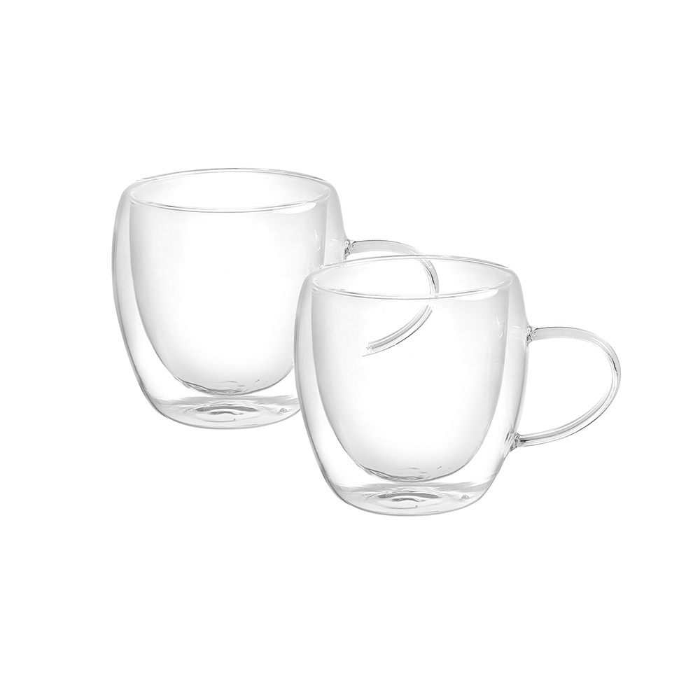 Doppio High Borosilicate Double Wall Glass With Handle 250ml Set 2pcs