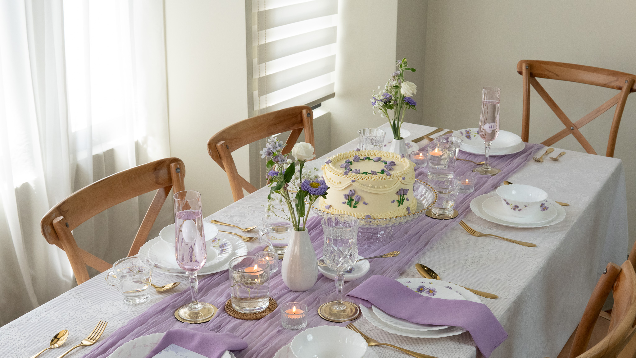 Dinexe Opal Glass Dinnerware Set 24pcs - Wavy Purple Daisy