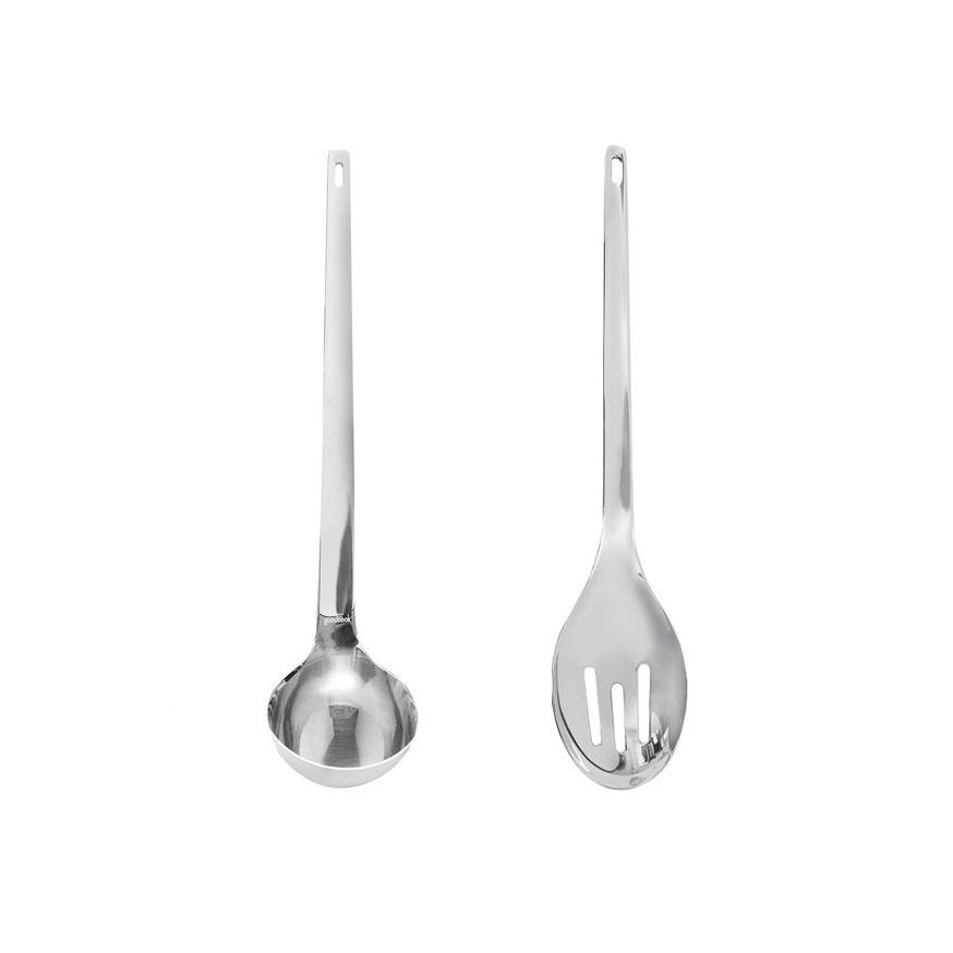 Leonardo Cutlery Serving Set 2pcs - Slotted Serving Spoon & Small Soup Ladle
