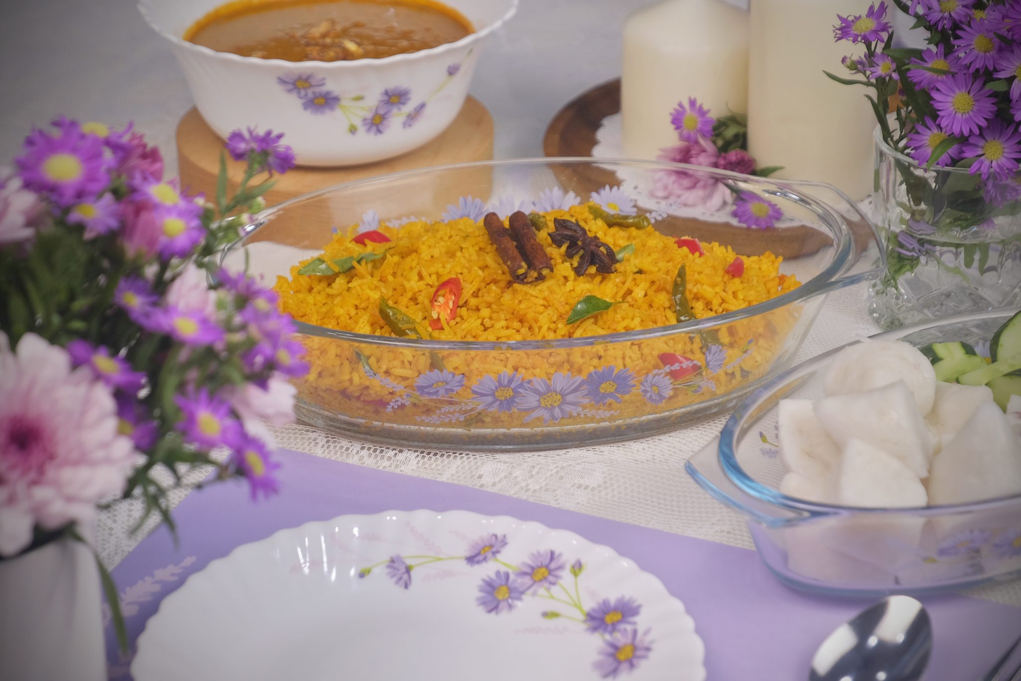 Ecolock High Borosilicate Glass Oval Baking Dish with Lid Set 4pcs - Purple Daisy