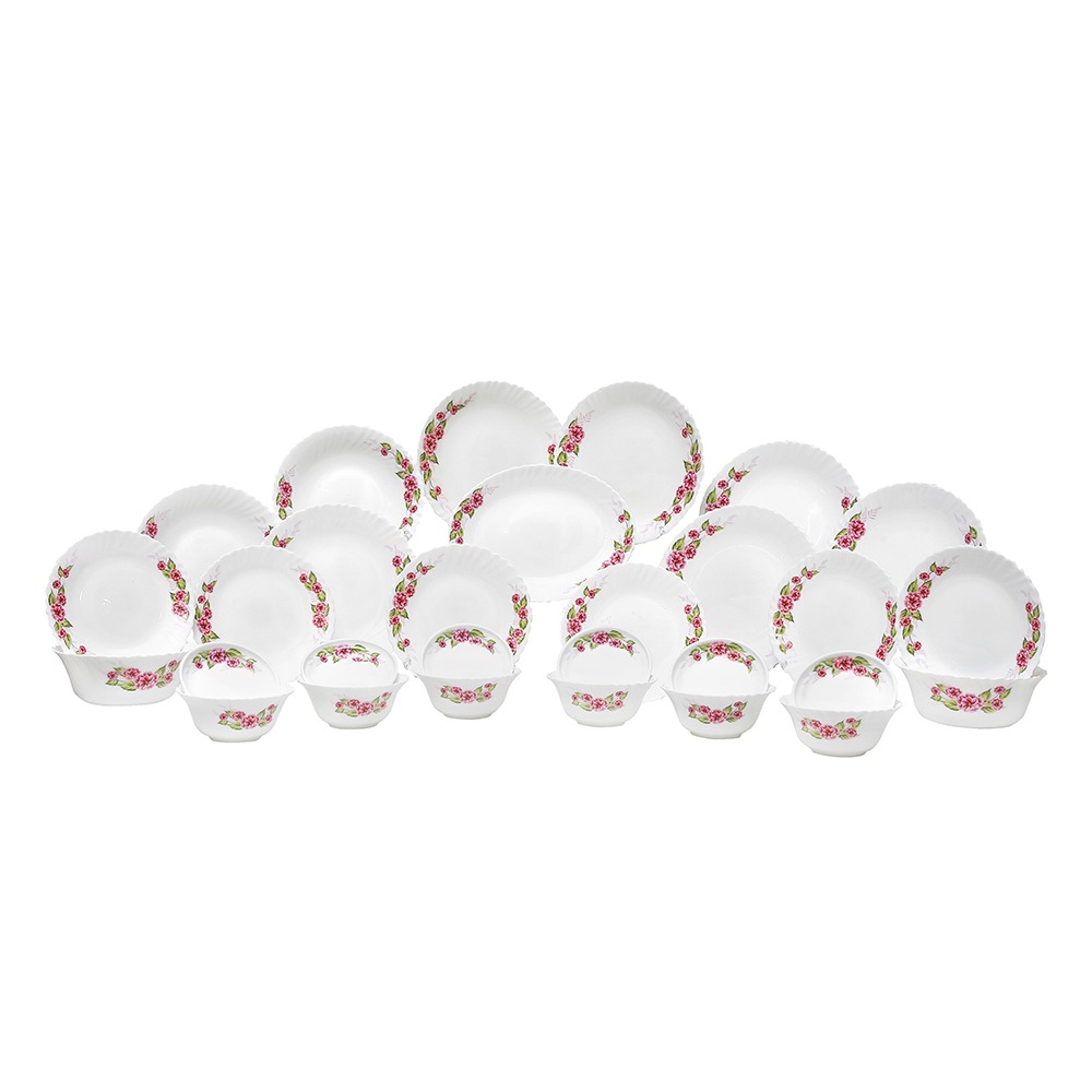 Dinexe Opal Glass Dinnerware Set 24pcs - Wavy Camellia Bloom