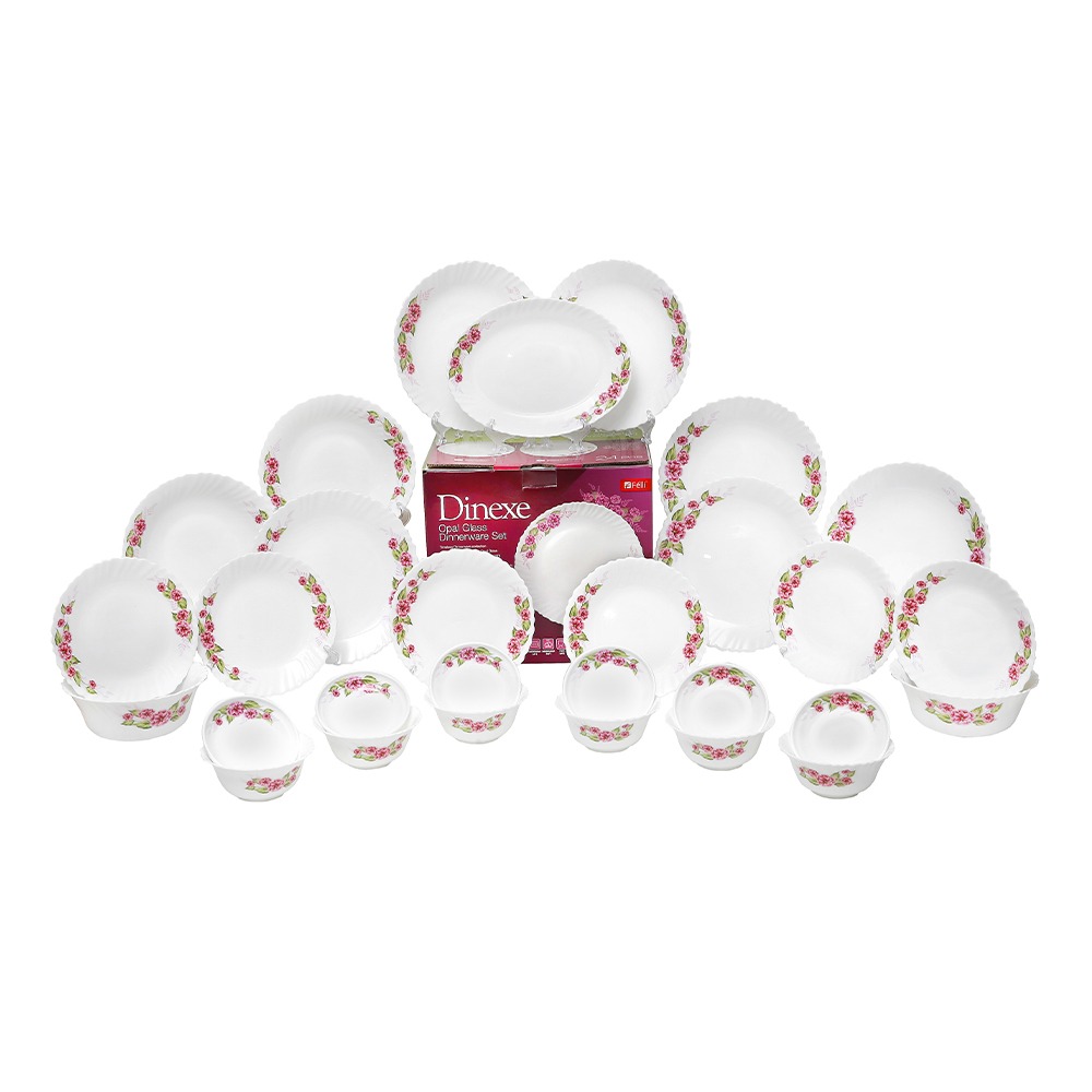Dinexe Opal Glass Dinnerware Set 24pcs - Wavy Camellia Bloom