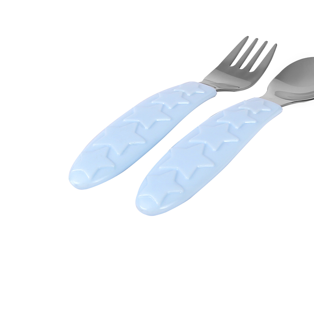 Kids Colour Handle Pastel Blue Spoon & Fork Set 1 Pair