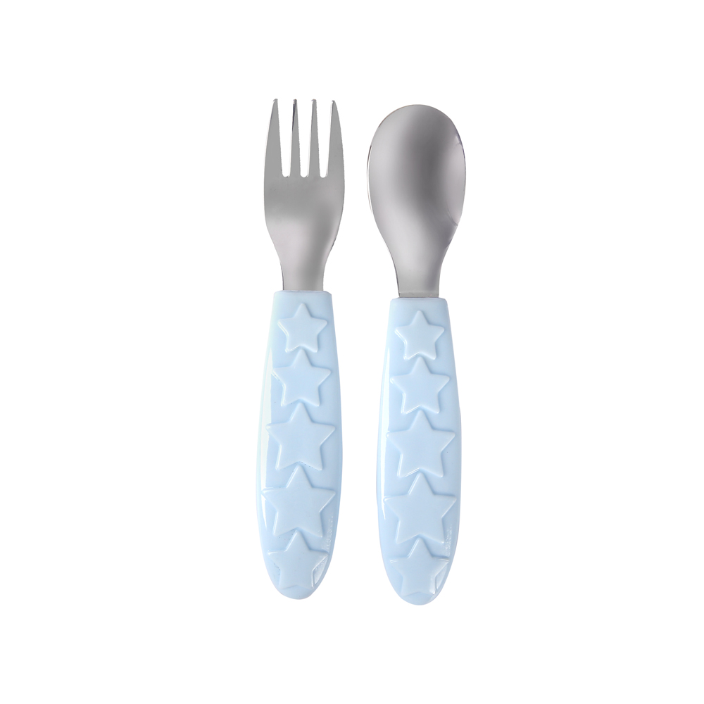 Kids Colour Handle Pastel Blue Spoon & Fork Set 1 Pair