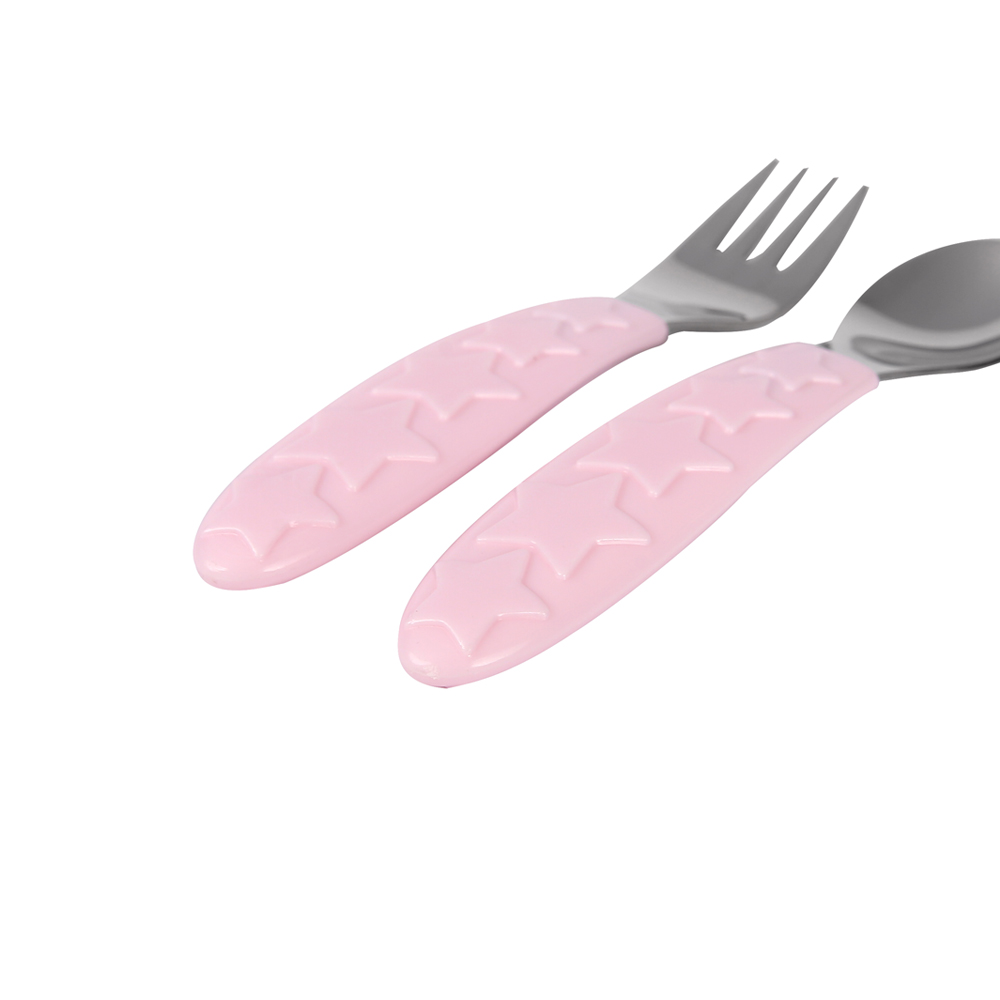Kids Colour Handle Pastel Pink Spoon & Fork Set 1 Pair
