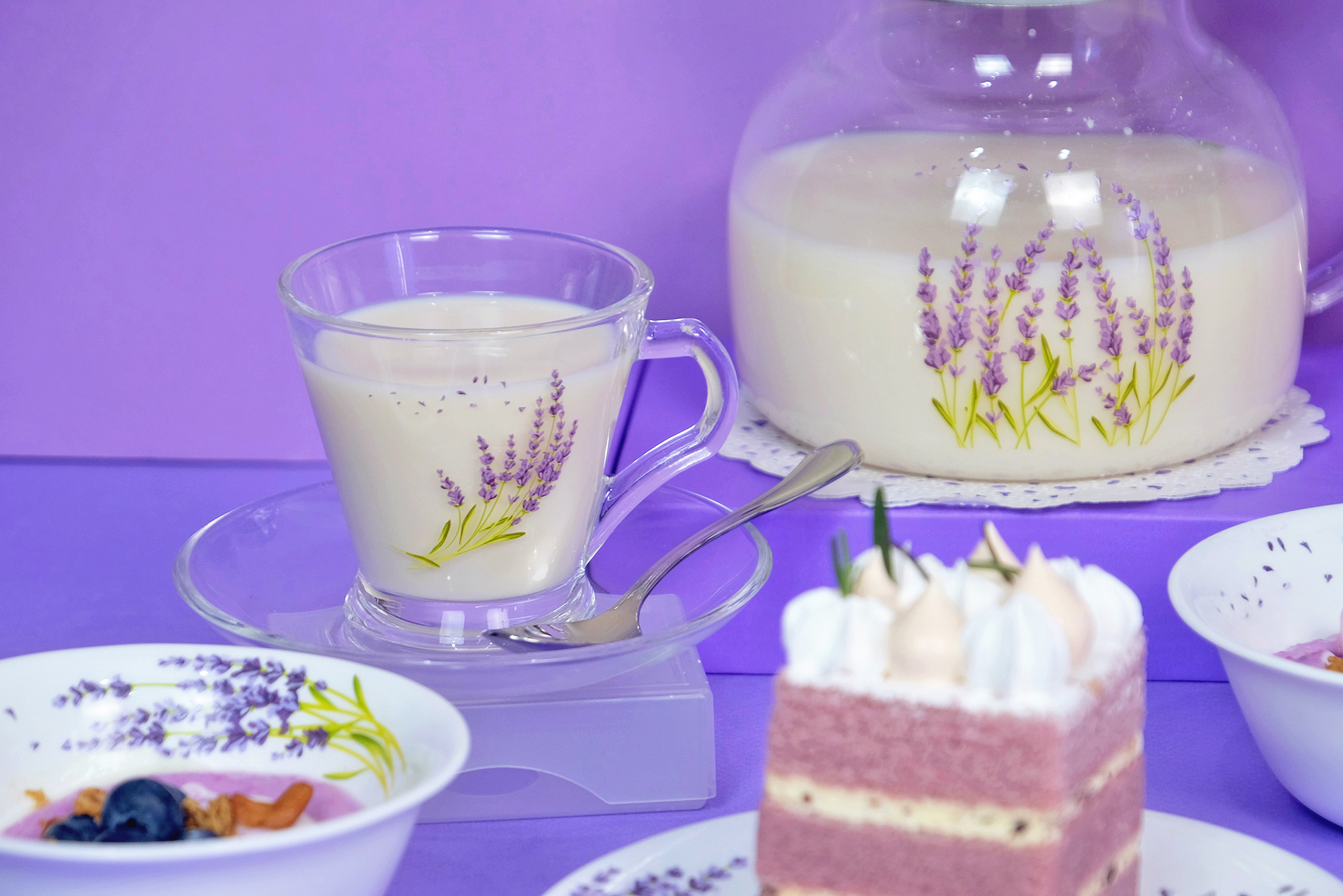 Doppio High Borosilicate Teapot and Cup Set 13pcs - Lavender