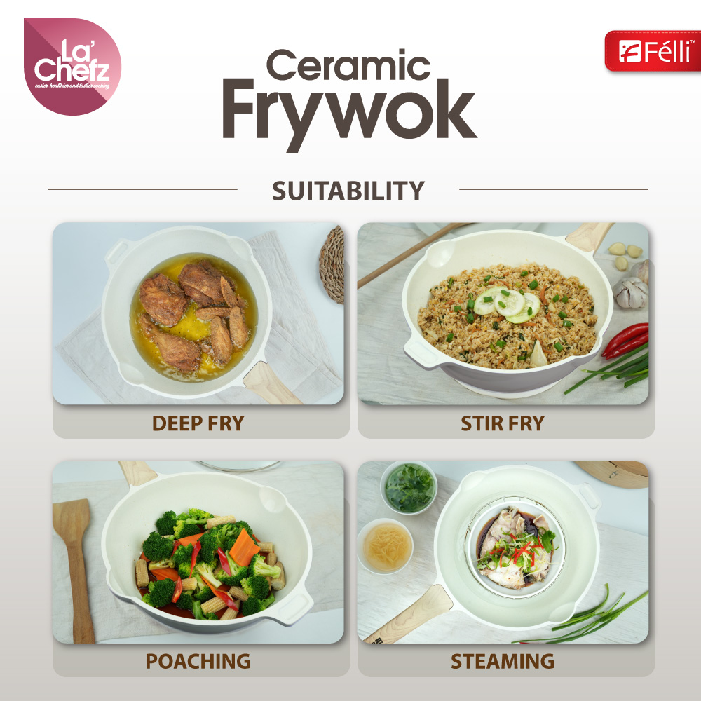 La' Chefz Ceramic Frywok With Lid 28cm - Larva Grey