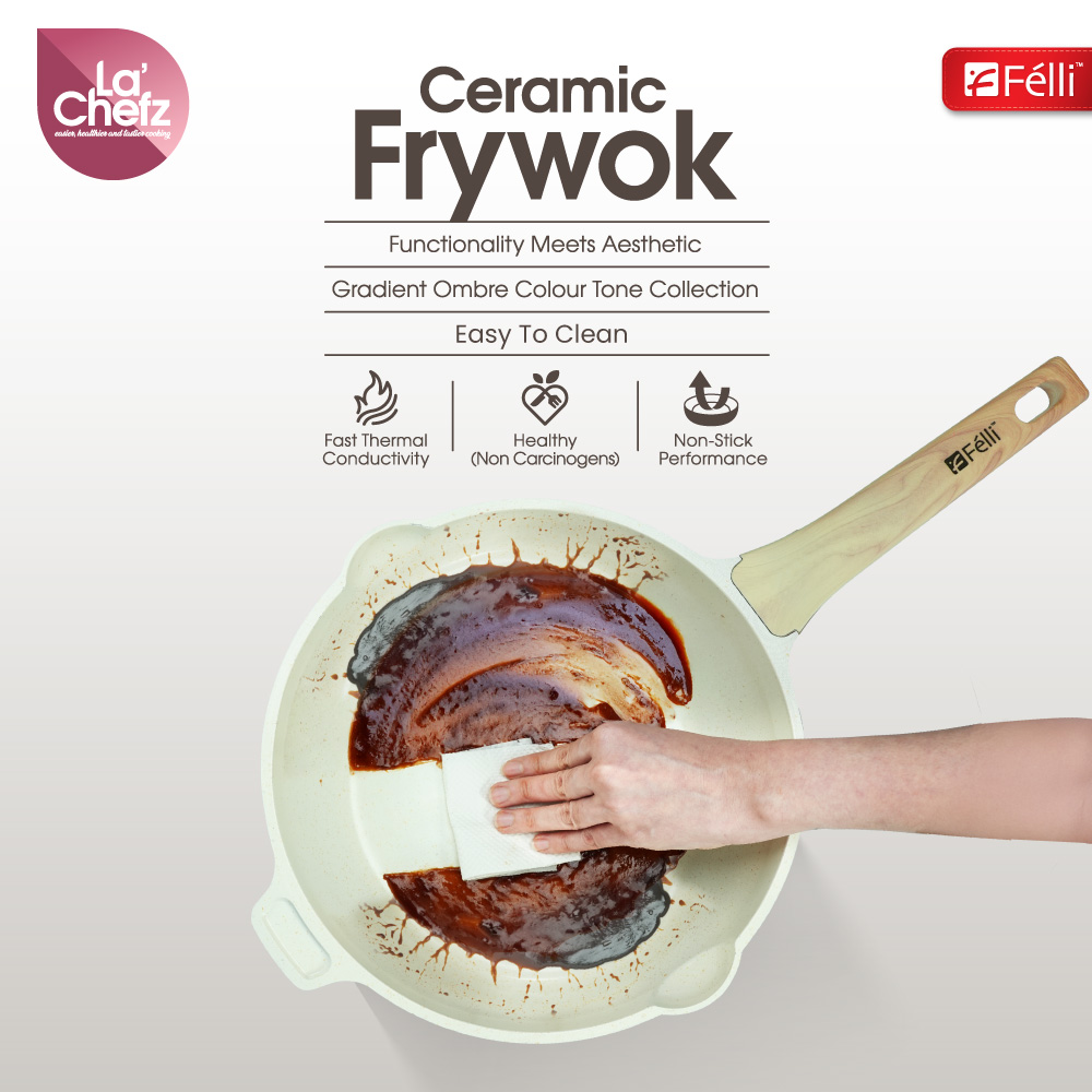 La' Chefz Ceramic Frywok With Lid 28cm - Larva Grey