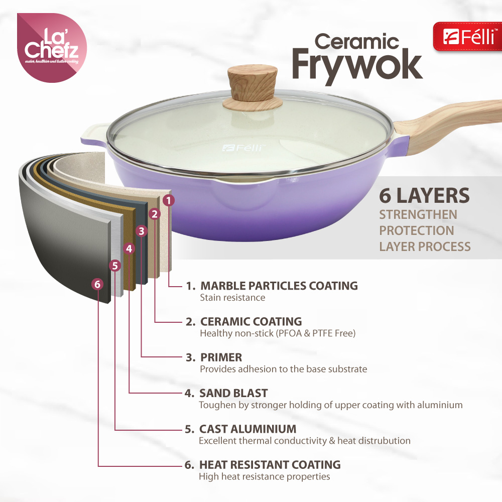 La' Chefz Ceramic Frywok With Lid 28cm - Indigo Purple