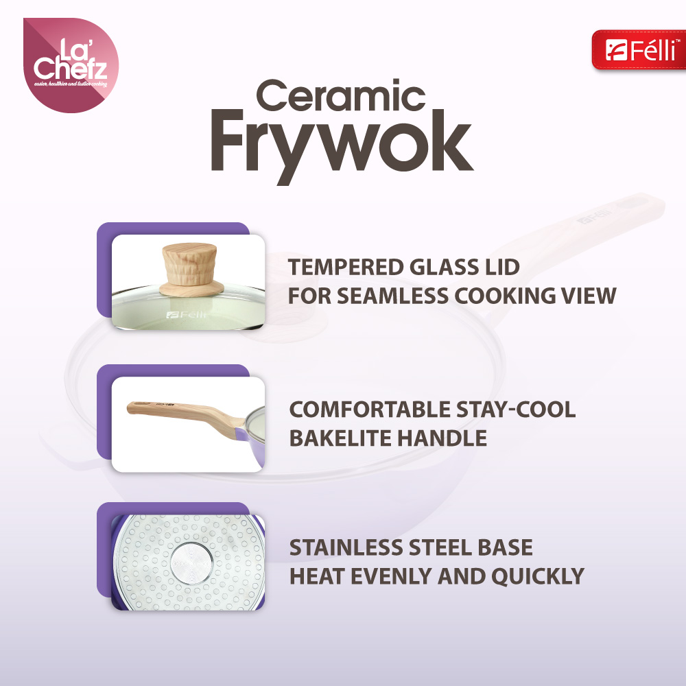 La' Chefz Ceramic Frywok With Lid 28cm - Indigo Purple