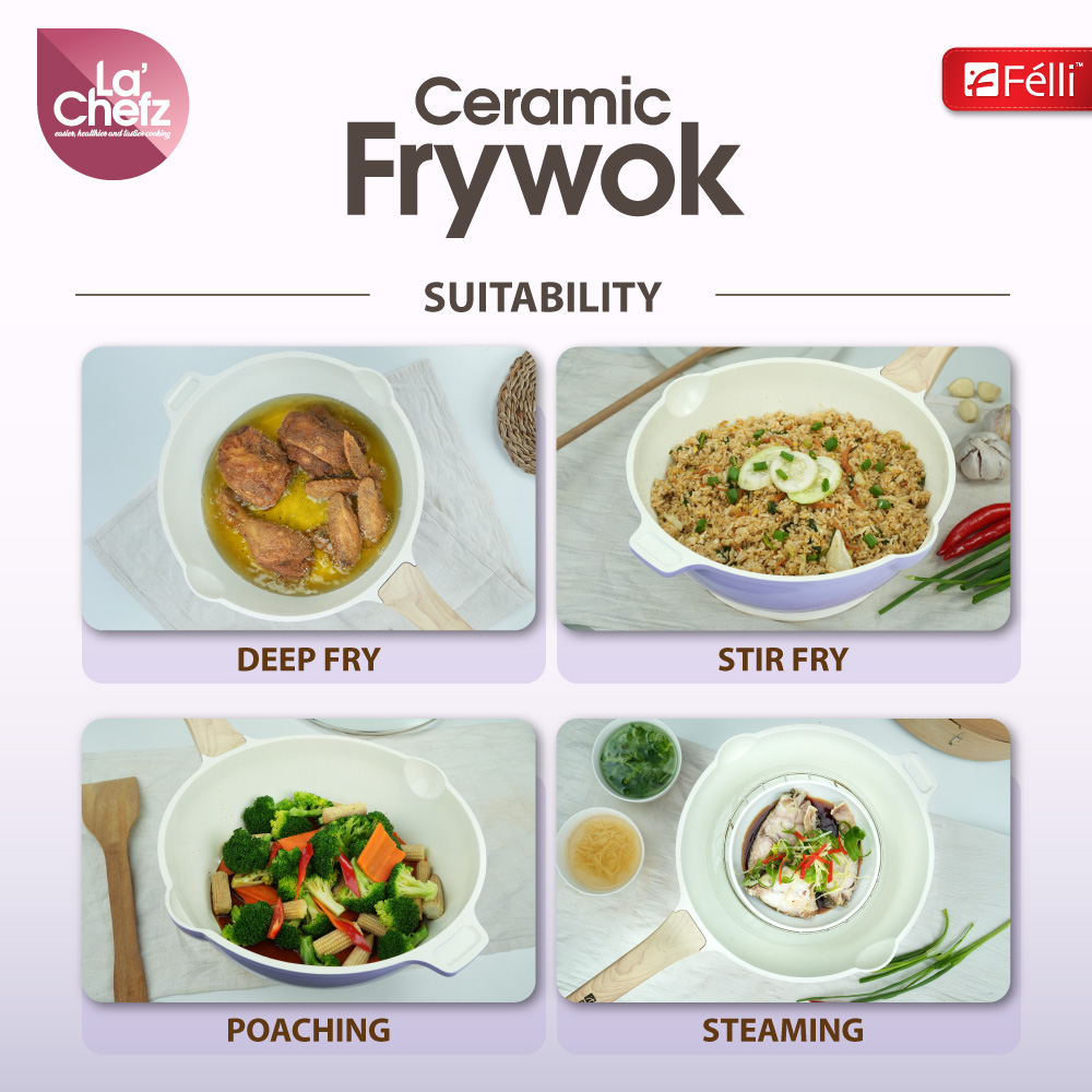 La' Chefz Ceramic Frywok With Lid 28cm - Indigo Purple