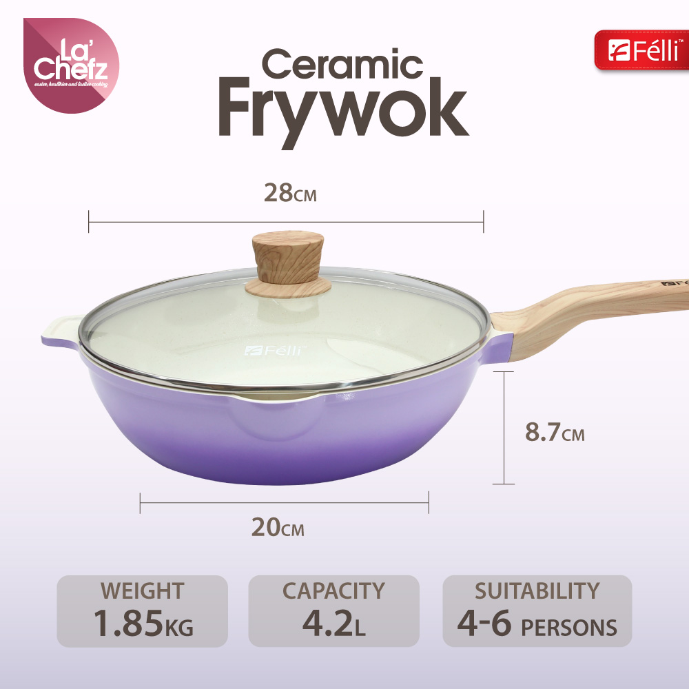 La' Chefz Ceramic Frywok With Lid 28cm - Indigo Purple