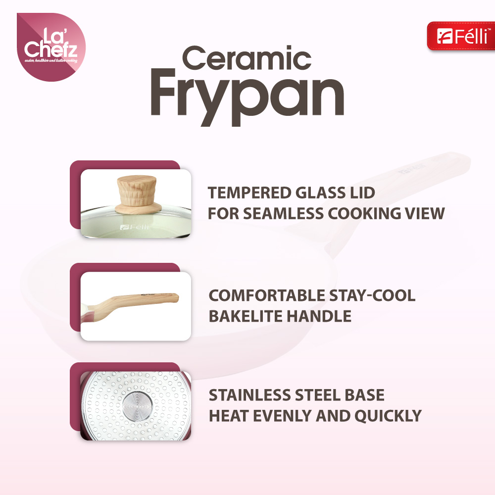 La' Chefz Ceramic Frypan 24cm - Cherry Pink