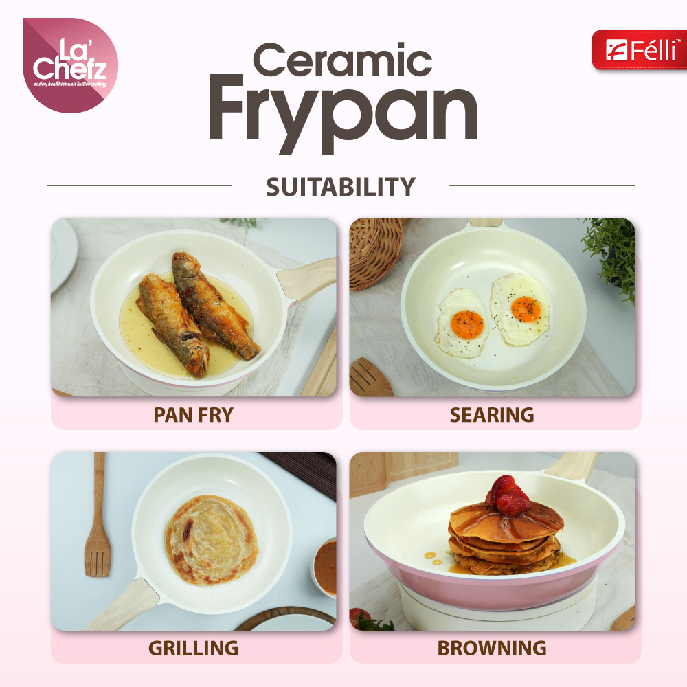 La' Chefz Ceramic Frypan 24cm - Cherry Pink