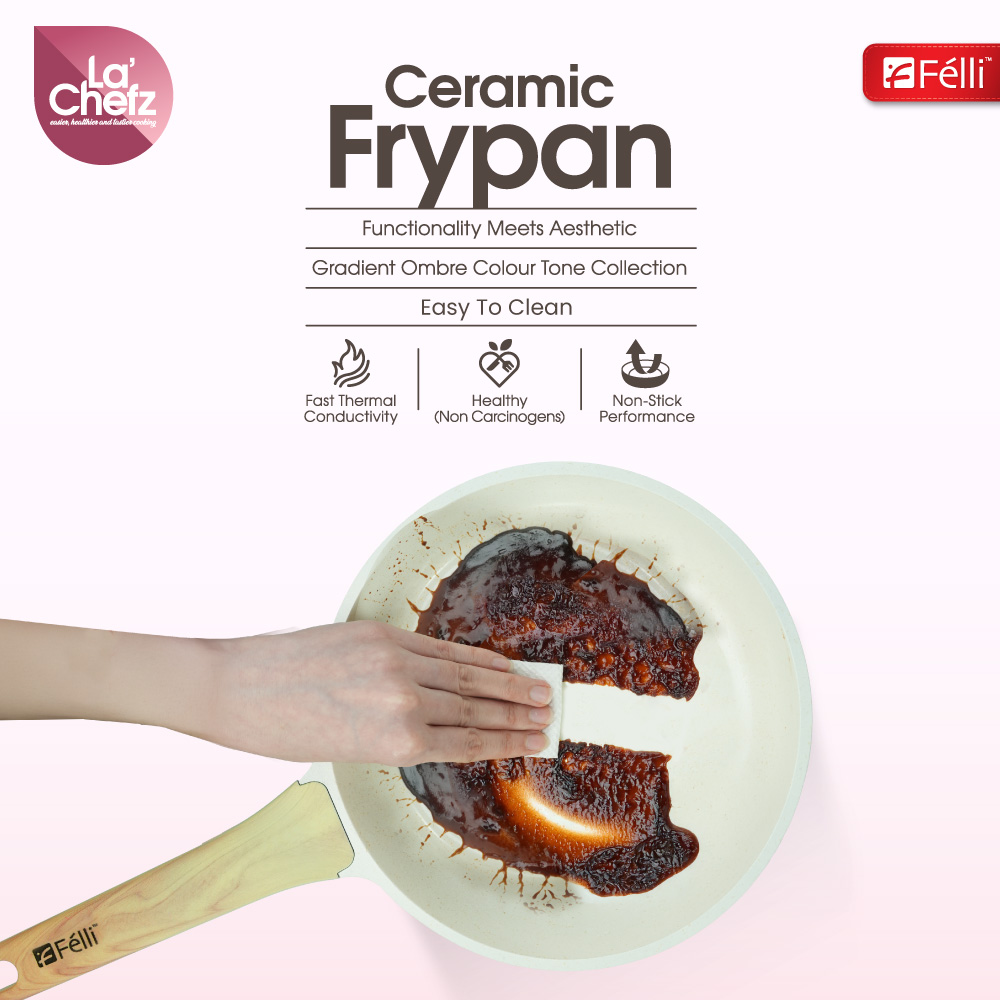 La' Chefz Ceramic Frypan 24cm - Cherry Pink