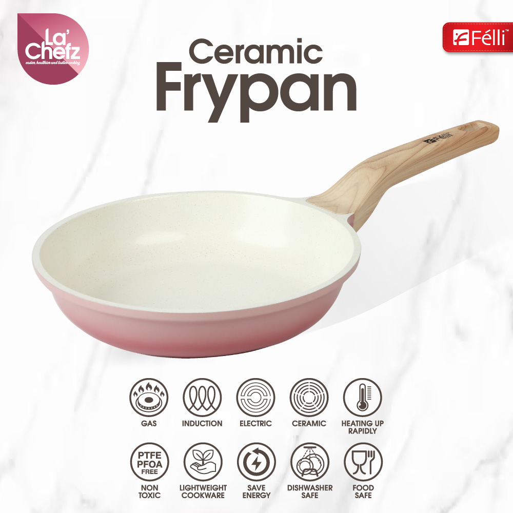 La' Chefz Ceramic Frypan 24cm - Cherry Pink