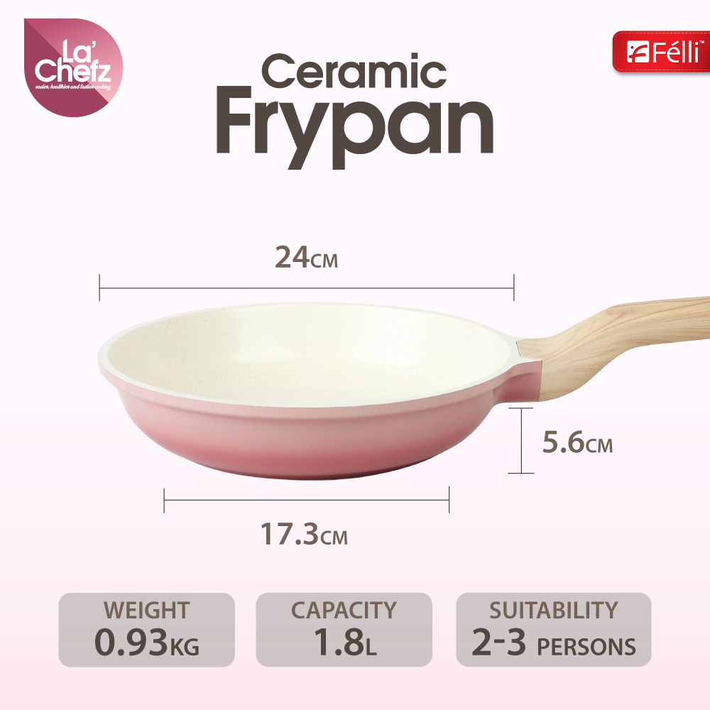 La' Chefz Ceramic Frypan 24cm - Cherry Pink