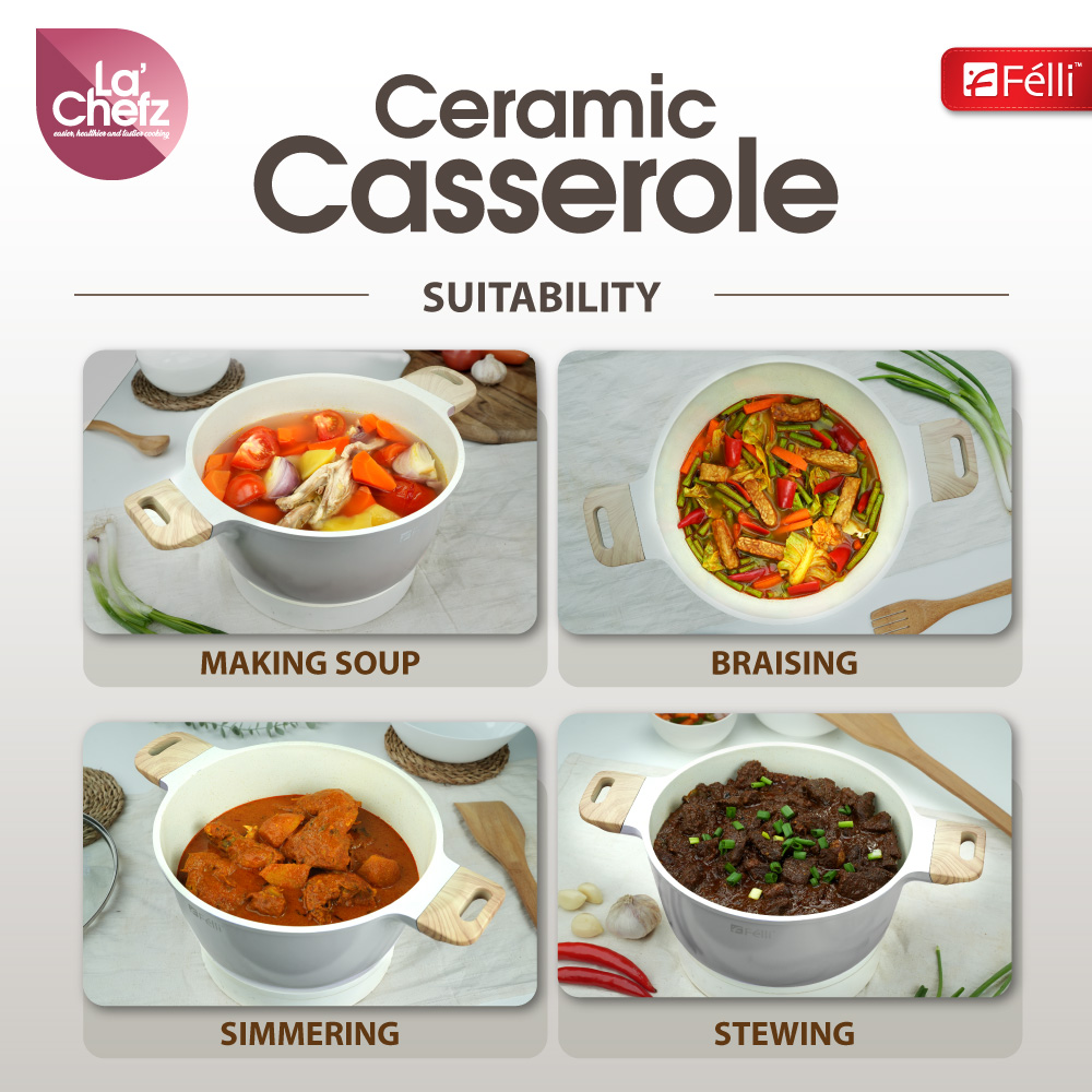 La' Chefz Ceramic Casserole With Lid 24cm - Larva Grey