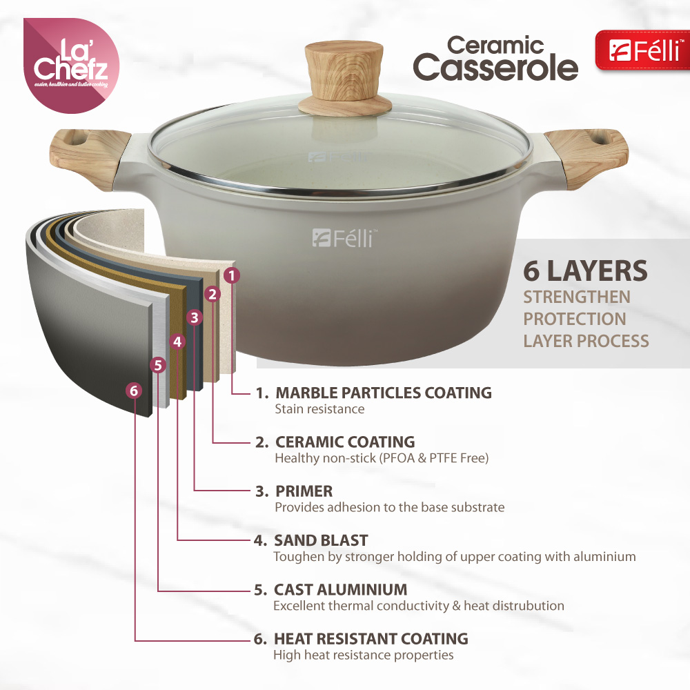 La' Chefz Ceramic Casserole With Lid 24cm - Larva Grey