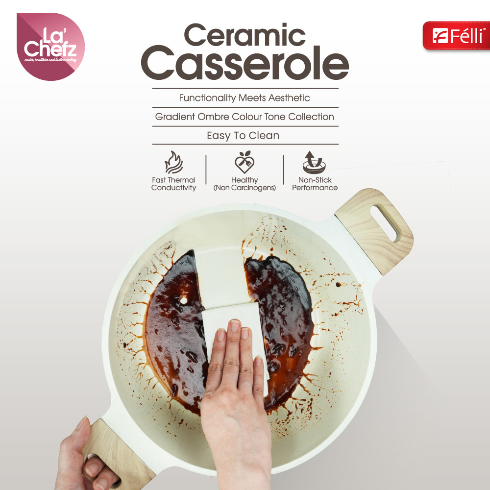 La' Chefz Ceramic Casserole With Lid 24cm - Larva Grey