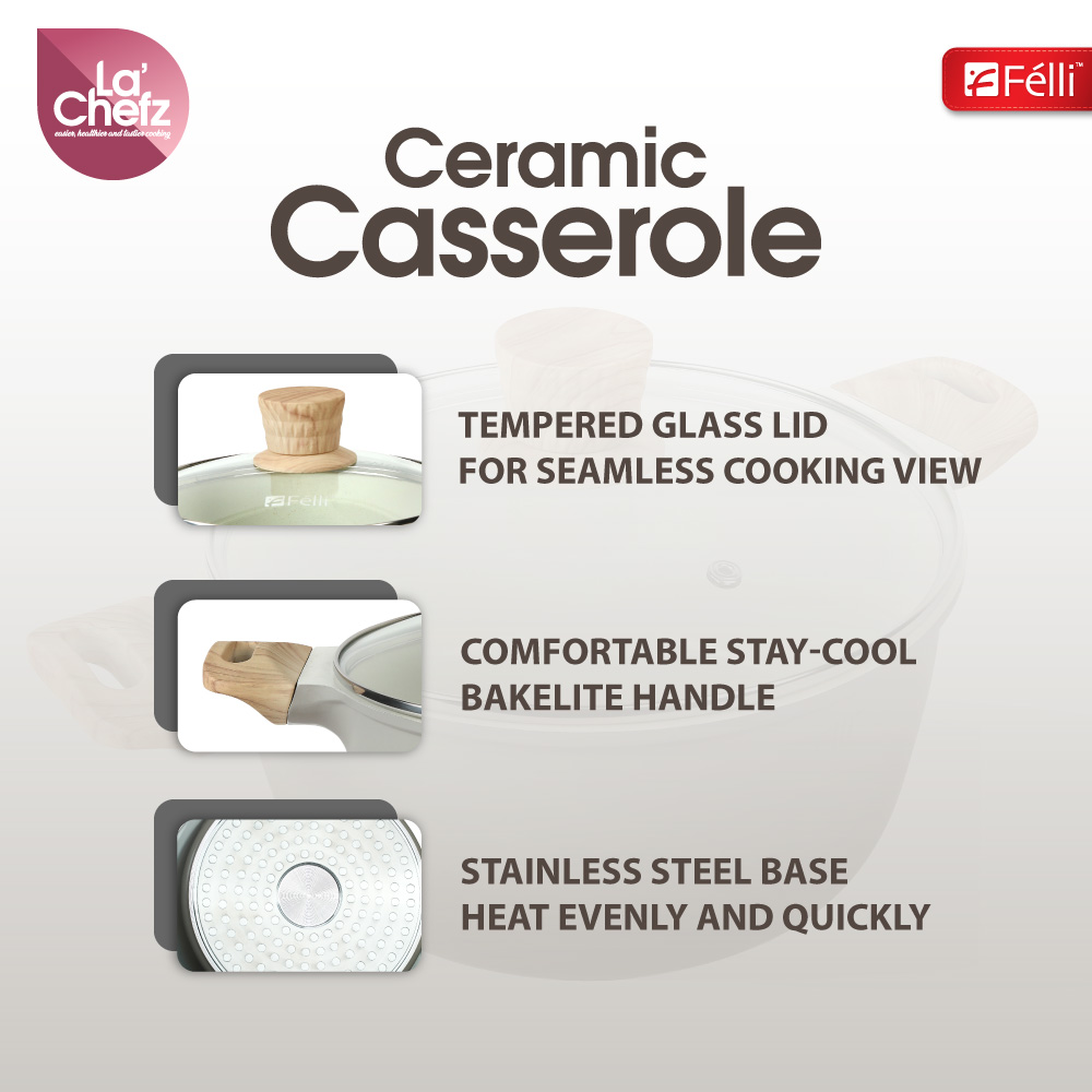 La' Chefz Ceramic Casserole With Lid 24cm - Larva Grey