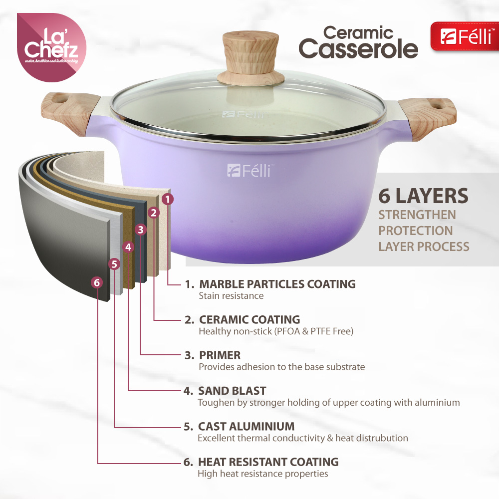 La' Chefz Ceramic Casserole With Lid 24cm - Indigo Purple