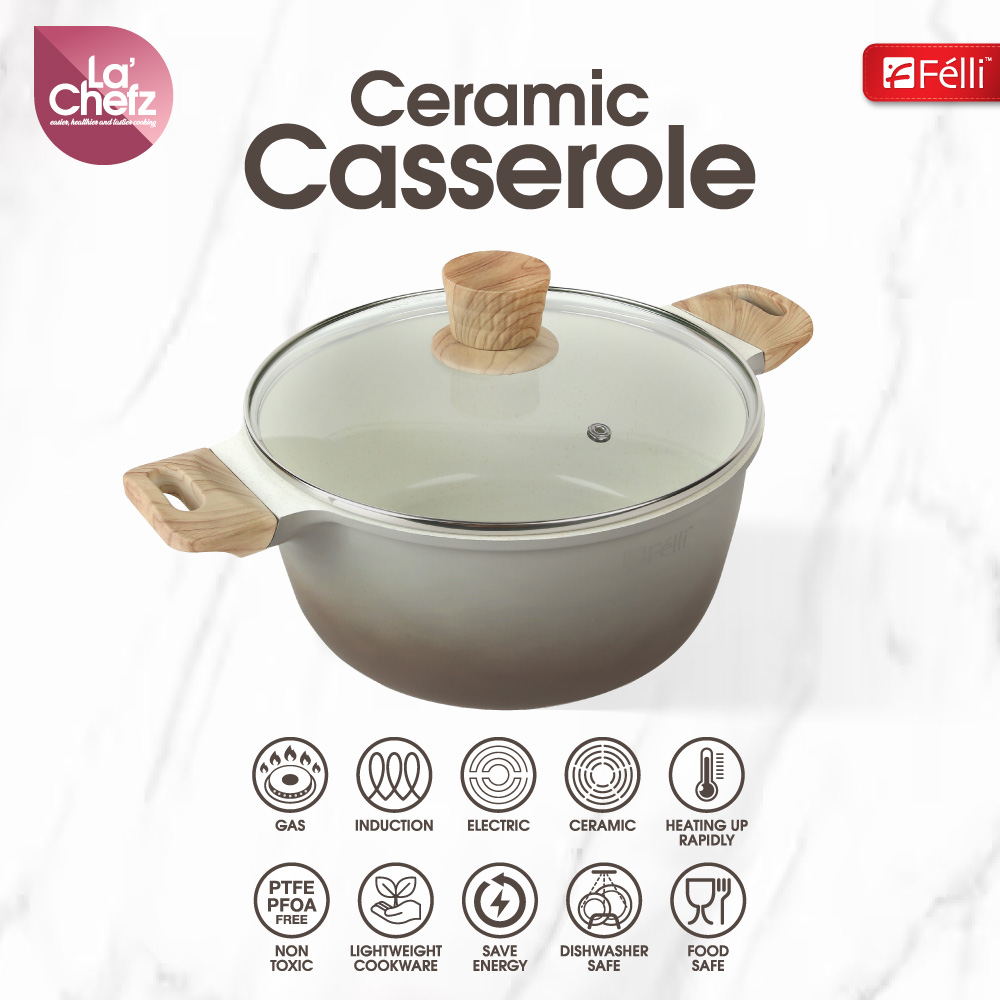 La' Chefz Ceramic Casserole With Lid 24cm - Larva Grey