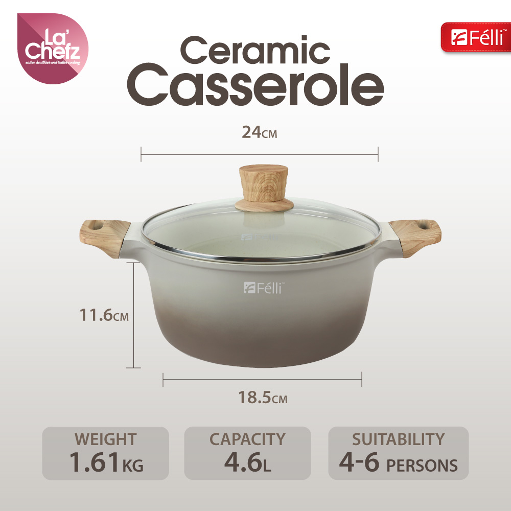 La' Chefz Ceramic Casserole With Lid 24cm - Larva Grey