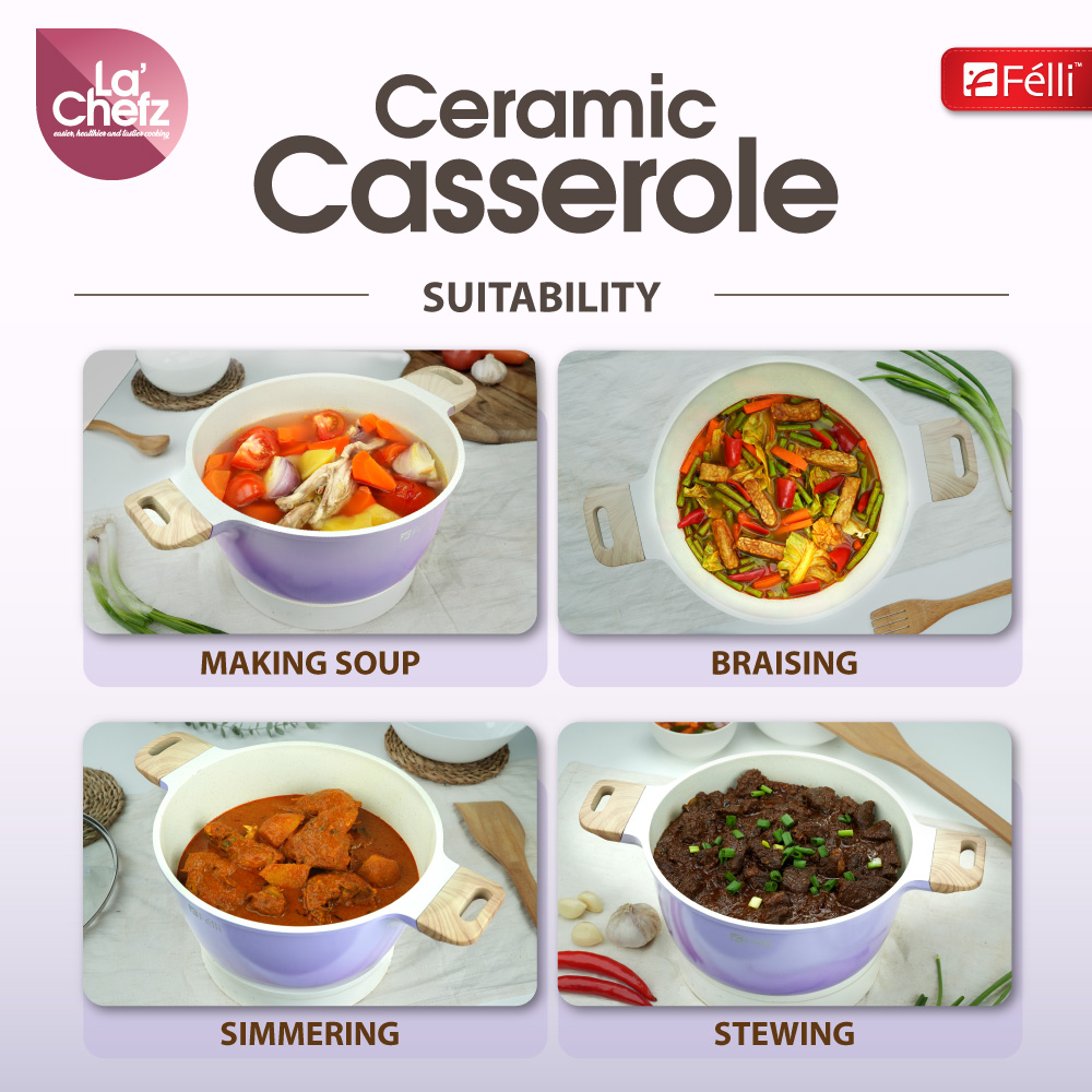 La' Chefz Ceramic Casserole With Lid 24cm - Indigo Purple