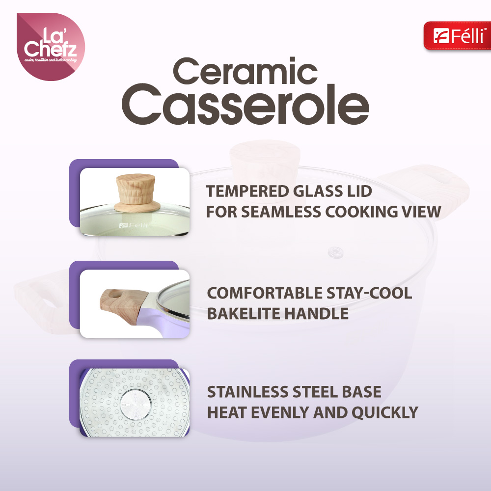 La' Chefz Ceramic Casserole With Lid 24cm - Indigo Purple