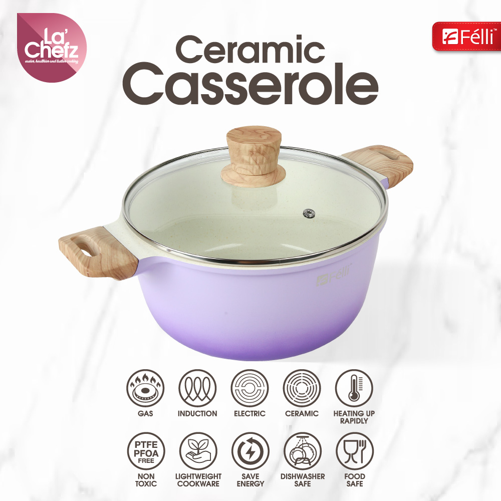 La' Chefz Ceramic Casserole With Lid 24cm - Indigo Purple