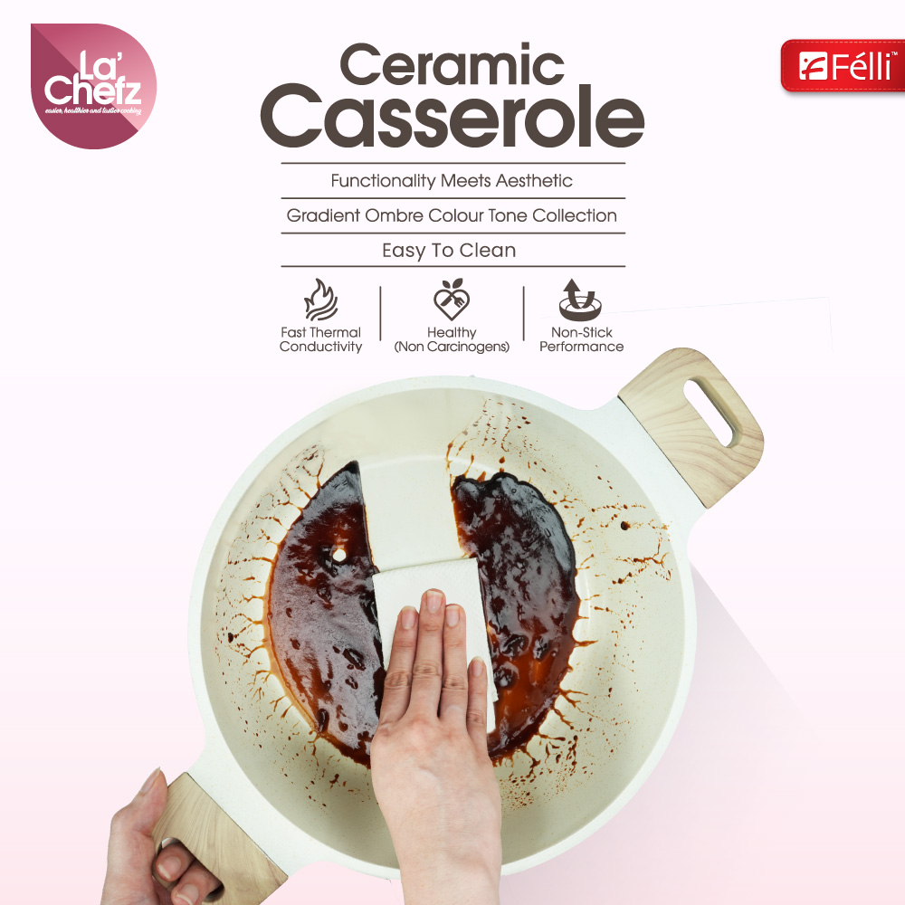 La' Chefz Ceramic Casserole With Lid 24cm - Cherry Pink