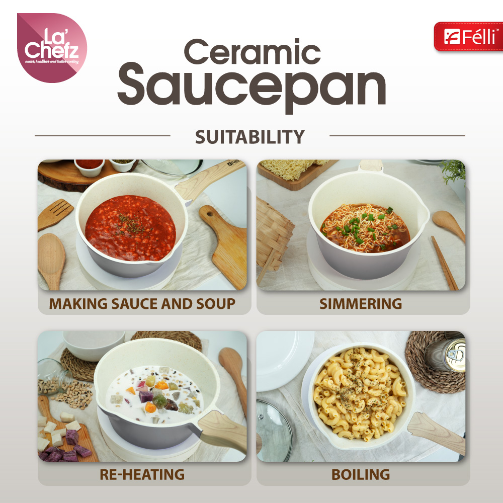 La' Chefz Ceramic Saucepan With Lid 18cm - Larva Grey