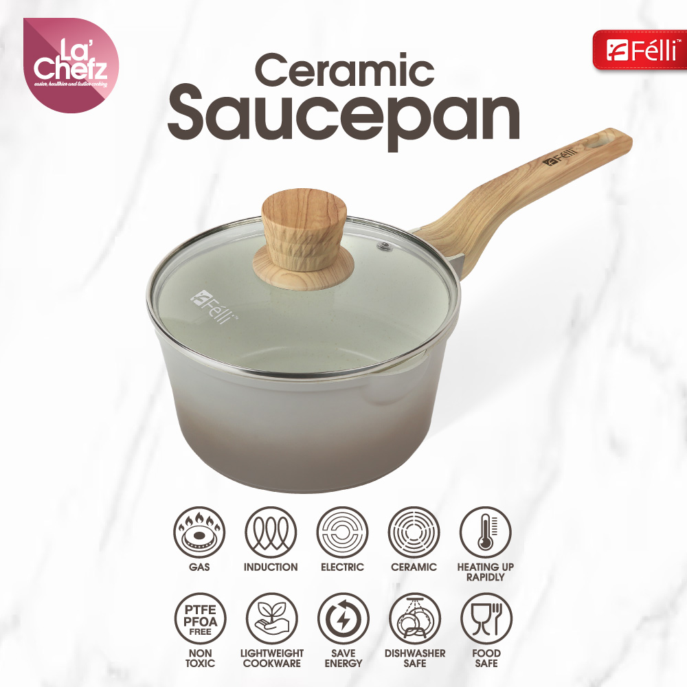 La' Chefz Ceramic Saucepan With Lid 18cm - Larva Grey