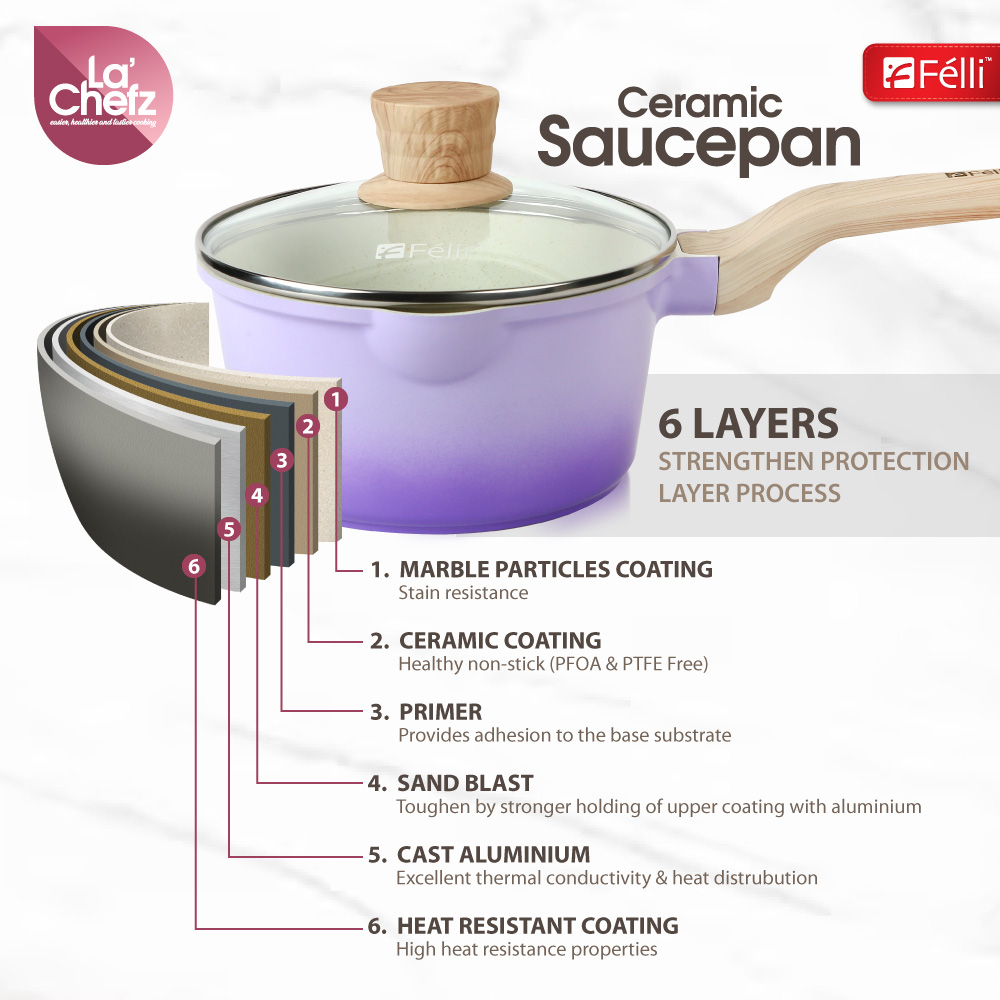 La' Chefz Ceramic Saucepan With Lid 18cm - Indigo Purple