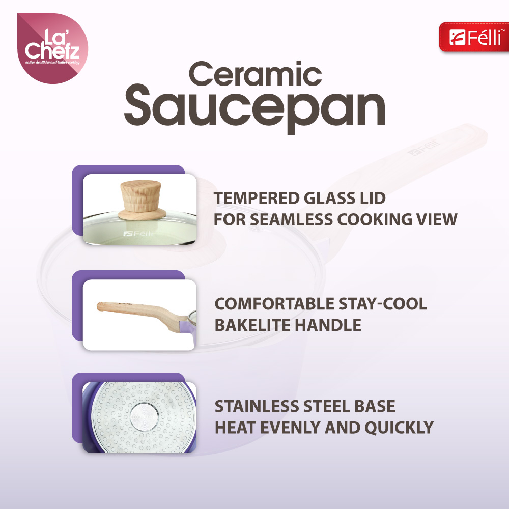 La' Chefz Ceramic Saucepan With Lid 18cm - Indigo Purple