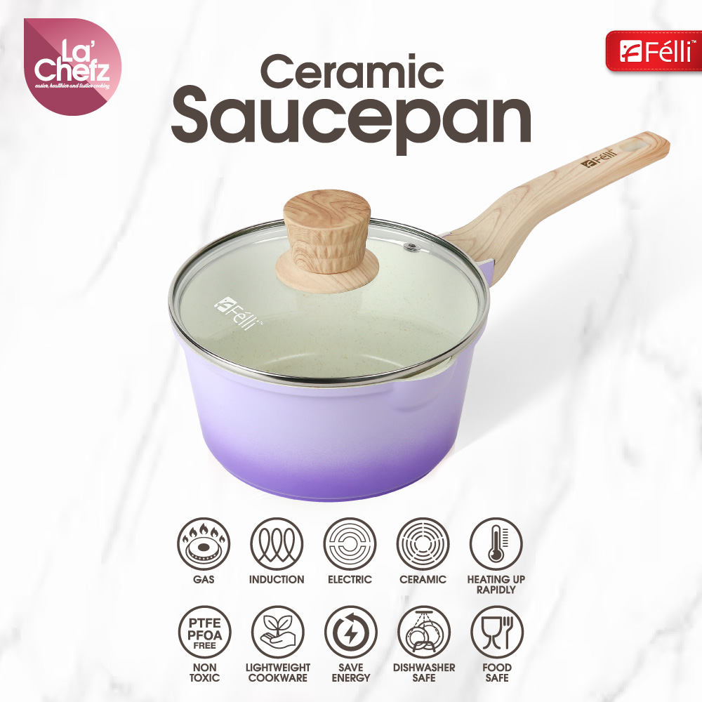 La' Chefz Ceramic Saucepan With Lid 18cm - Indigo Purple