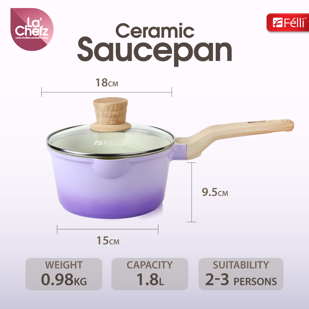 La' Chefz Ceramic Saucepan With Lid 18cm - Indigo Purple