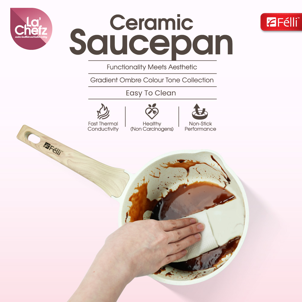 La' Chefz Ceramic Saucepan With Lid 18cm - Cherry Pink