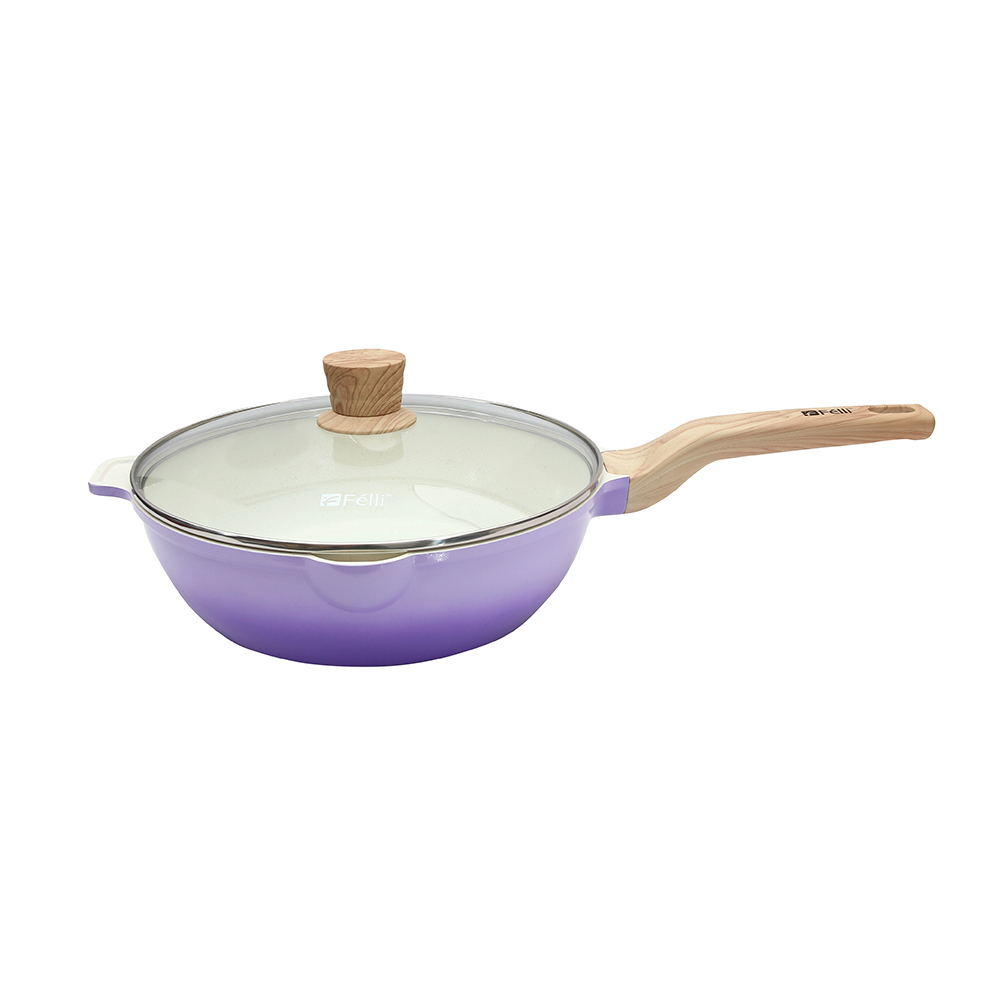 La' Chefz Ceramic Frywok With Lid 28cm - Indigo Purple