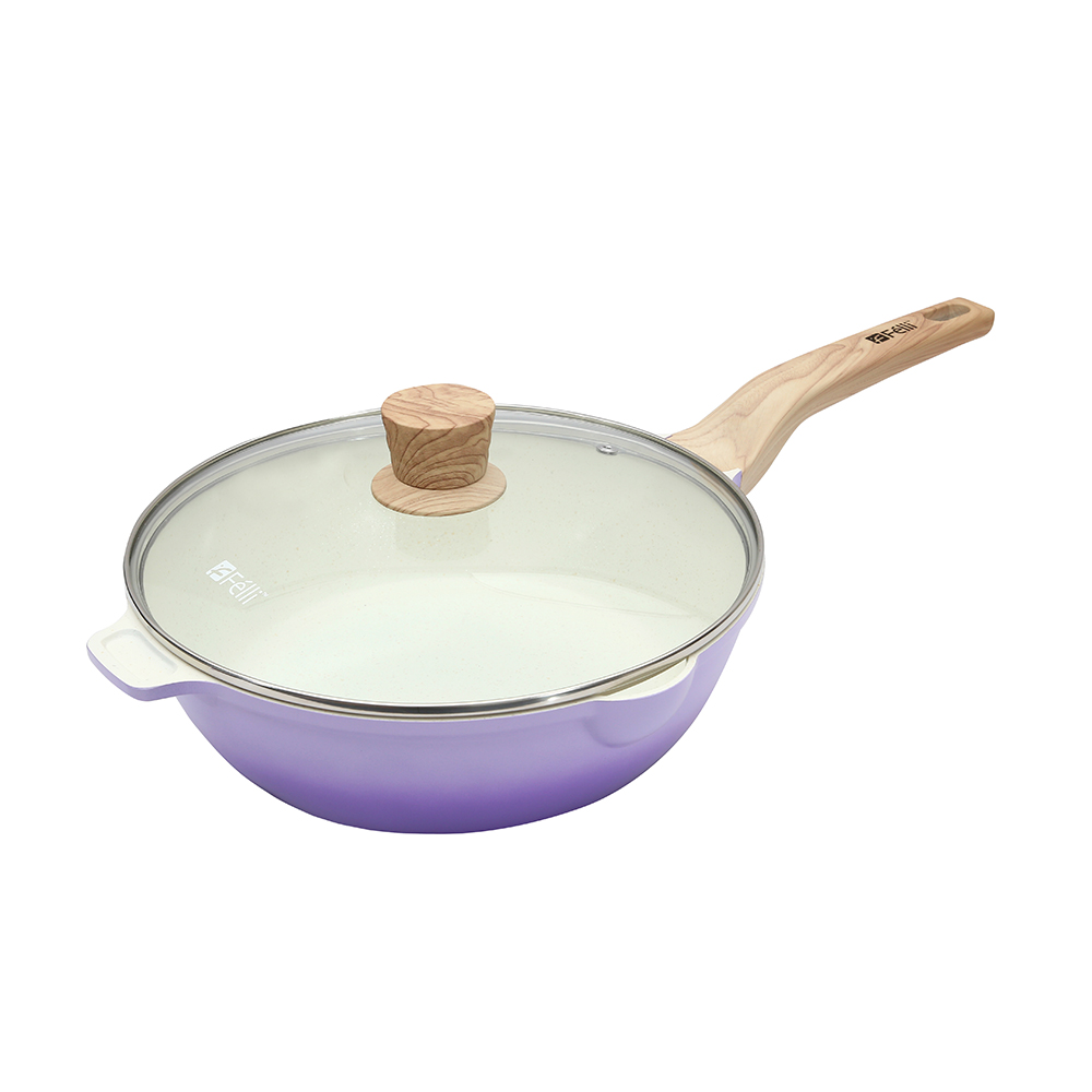 La' Chefz Ceramic Frywok With Lid 28cm - Indigo Purple
