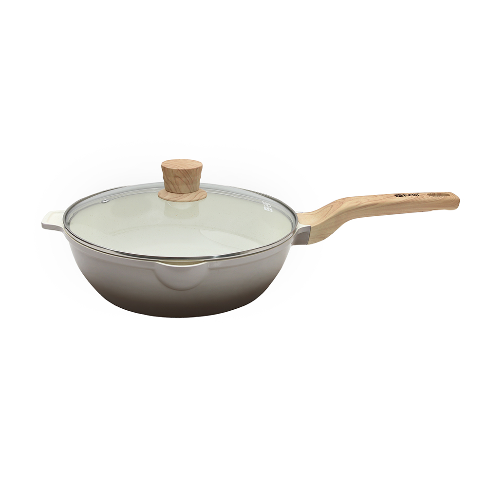 La' Chefz Ceramic Frywok With Lid 28cm - Larva Grey