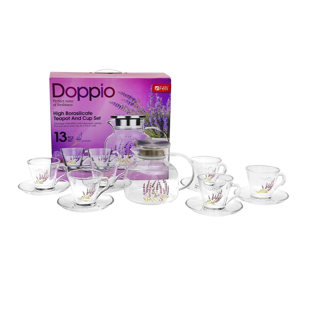 Doppio High Borosilicate Teapot and Cup Set 13pcs - Lavender