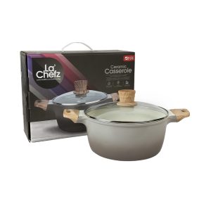 La' Chefz Ceramic Casserole With Lid 24cm - Larva Grey