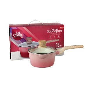 La' Chefz Ceramic Saucepan With Lid 18cm - Cherry Pink