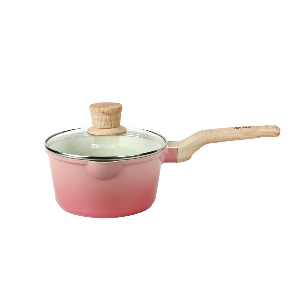 La' Chefz Ceramic Saucepan With Lid 18cm - Cherry Pink