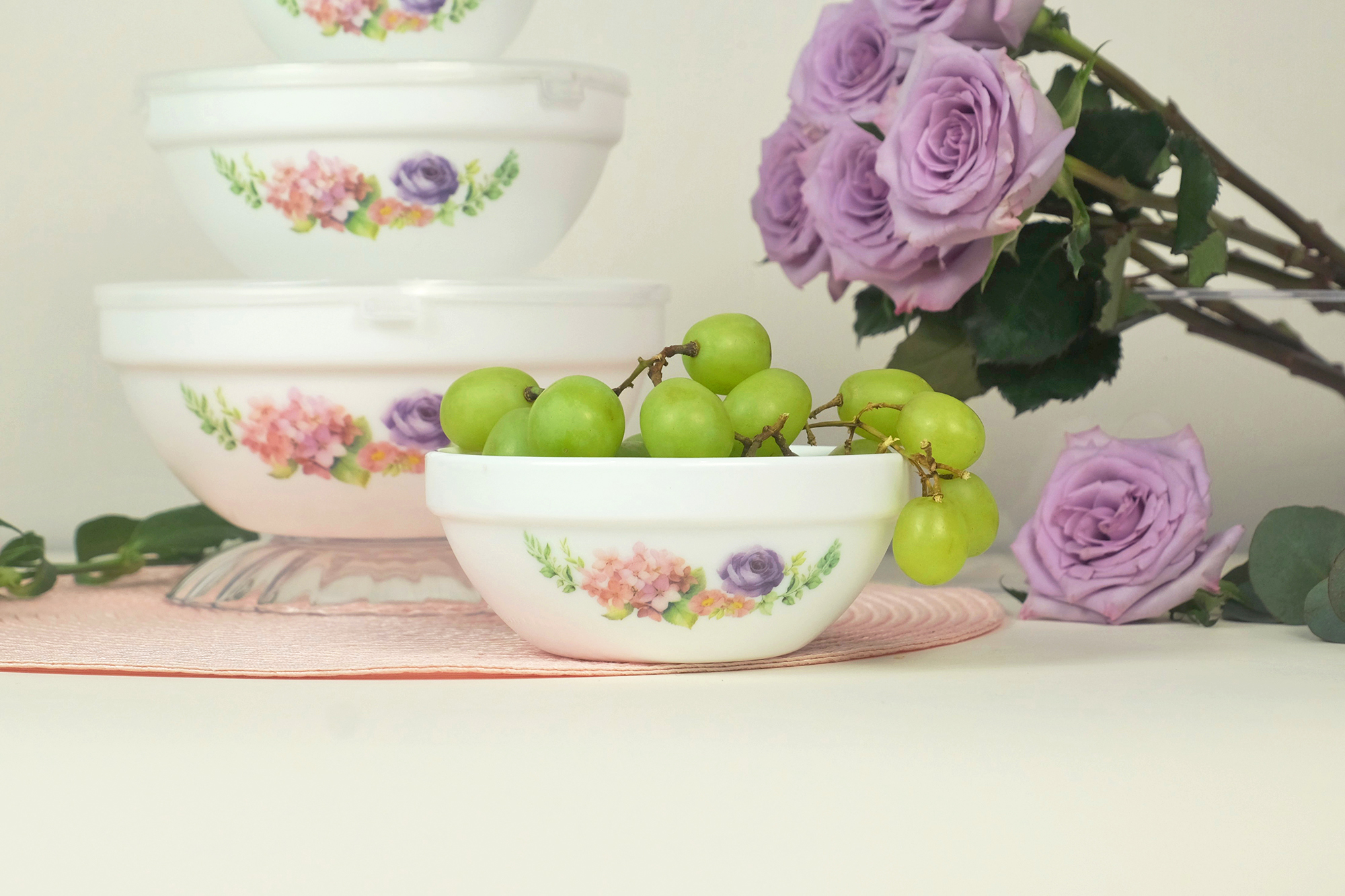 Dinexe Opal Glass Bowl With Lid 4pcs - La' Rossa