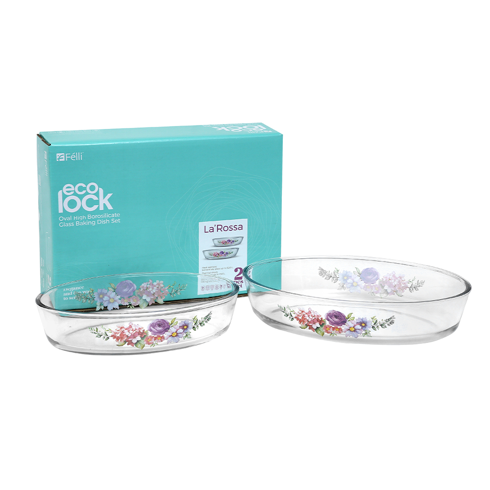 Ecolock High Borosilicate Glass Oval Baking Dish Set 2pcs - La' Rossa